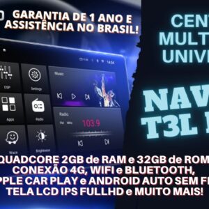 Multimídia NavPro T3L - Internet 4G, WiFi, Android Auto e Apple Car Play Sem Fio.