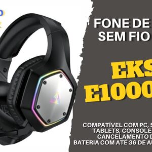 Eksa E1000 WT - Fone de Ouvido Gamer Sem Fio 2,4GHz, Baixa Latência (menos de 30ms) e mais!