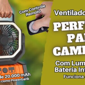 Ventilador Portátil com Iluminação e Bateria (Powerbank) de 20.000mAh Integrada