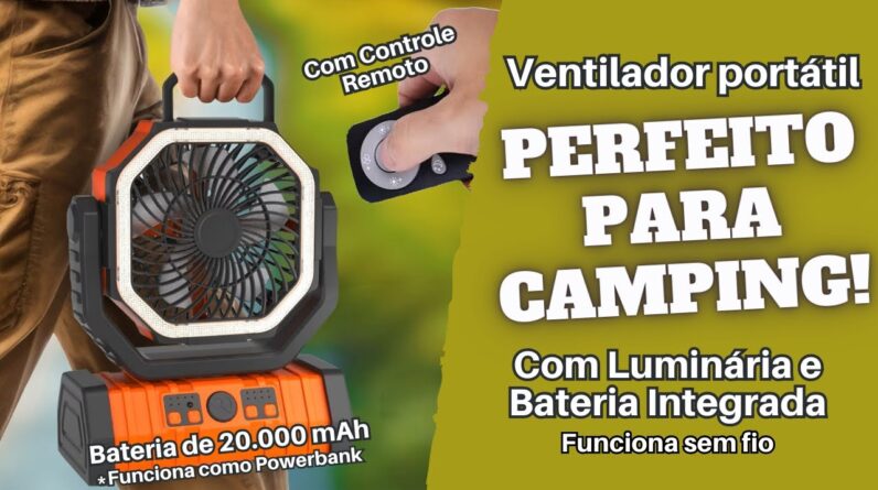 Ventilador Portátil com Iluminação e Bateria (Powerbank) de 20.000mAh Integrada