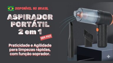 Aspirador Portátil 2 em 1, Sem Fio